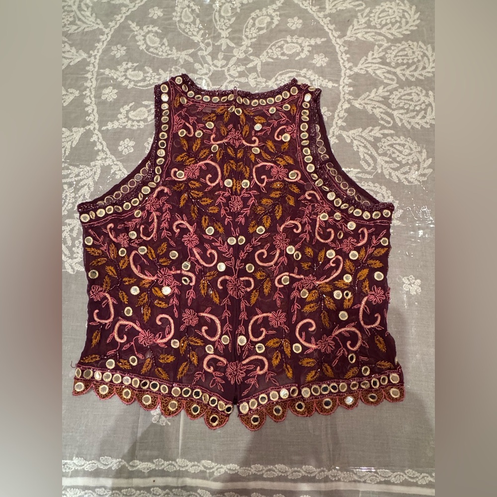 ❤️ NEW ARTISANAL RARE HAND EMBROIDERED BEAUTIFUL SILK SHEER TOP. Size: L - Picture 8 of 11